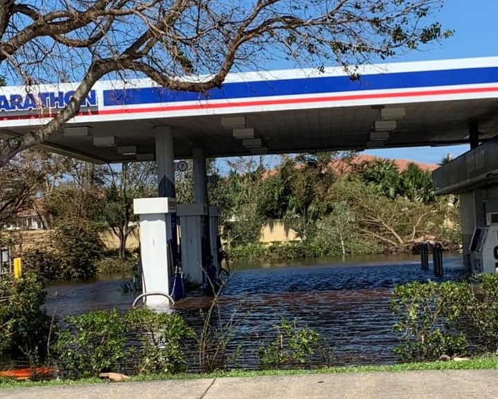 flooded gas station