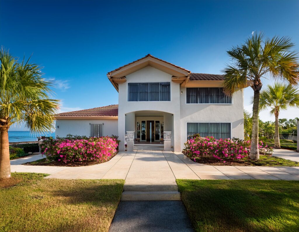 Clean home exterior in Fort Myers after soft washing.