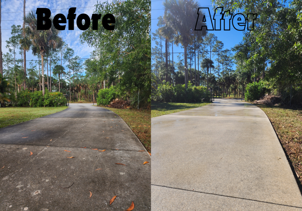 Before-and-after results of pressure washing in Fort Myers, showcasing superior cleaning.