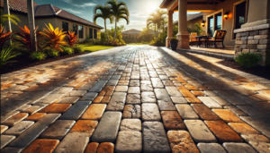 Freshly sealed paver patio in Fort Myers, Florida, with vibrant colors, a smooth surface, and no visible stains or weeds, demonstrating the results of professional paver sealing.